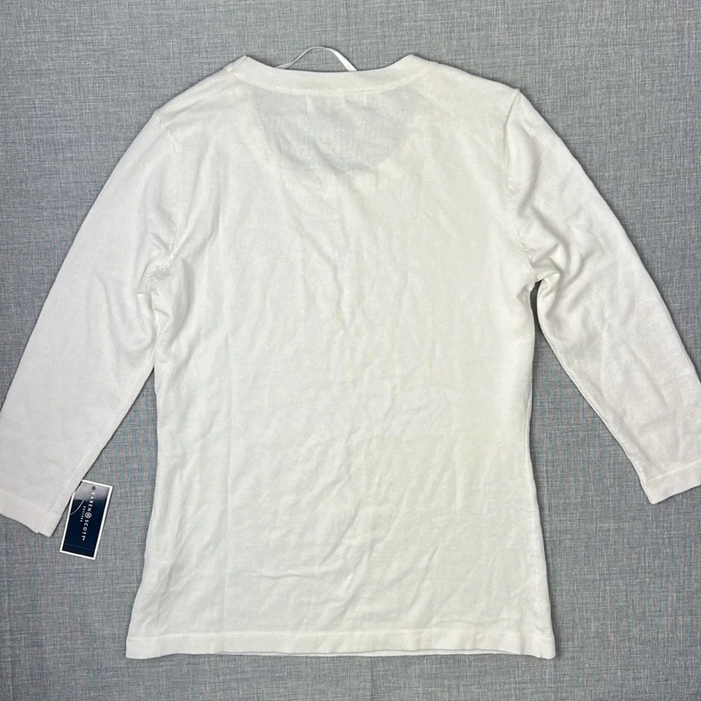White Embellished Crewneck Sweater Petite Size Medium - Picture 5 of 5